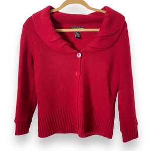 Marina Luna‎ Lambswool Angora Blend Cherry Red Shawl Collar Button Cardigan